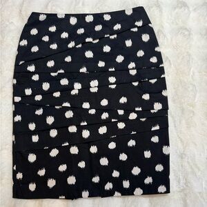 Pencil Skirt Black White Polka Dot Ruched Cotton Stretch Sz Small